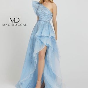 NWT- one shoulder flutter sleeve beaded gown